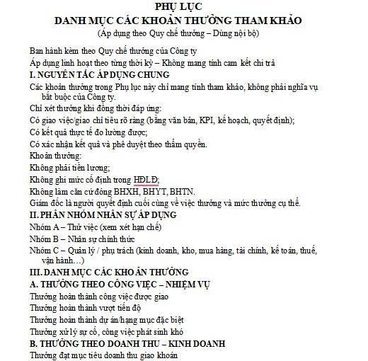 Phụ Lục Thưởng - Tham Khảo 