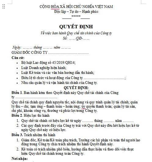 Quy Chế Tài Chính Mẫu