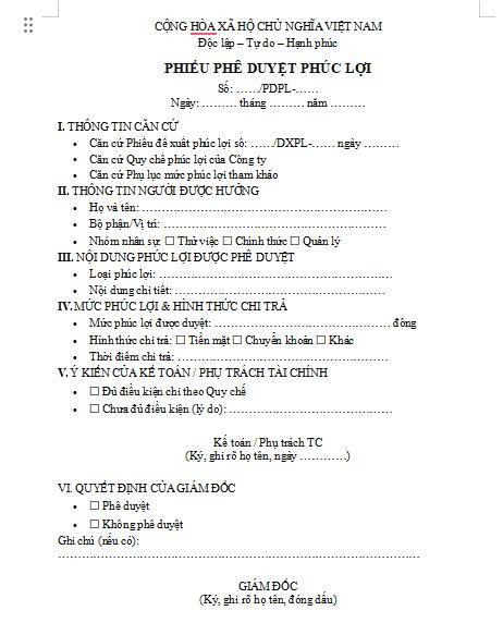 Phiếu Phê Duyệt Phúc Lợi
