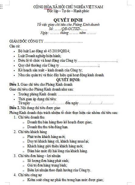 Mẫu Từ Quyết Định Giao Đến Quyết Định Thưởng