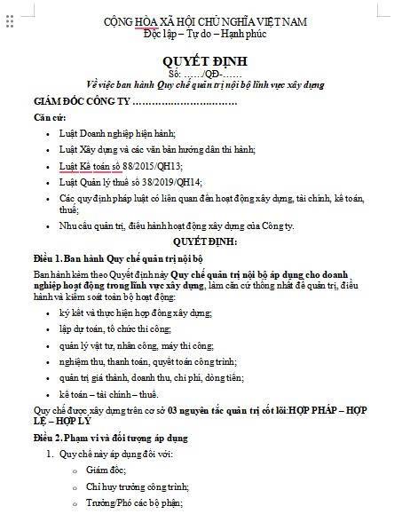 Quy Chế Nội Bộ - Xây Dựng