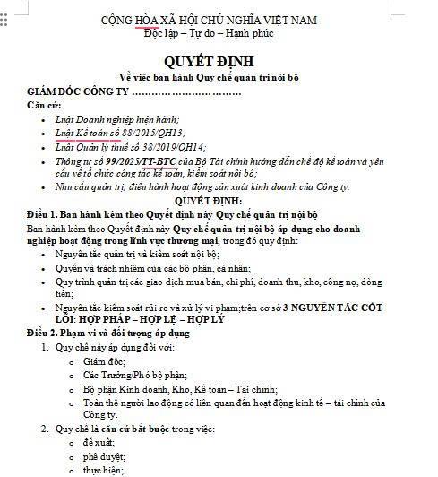 Cơ Chế Quản Trị Nội Bộ - Thương Mại