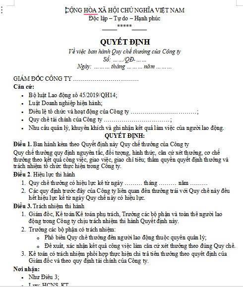 Quy Chế Thưởng