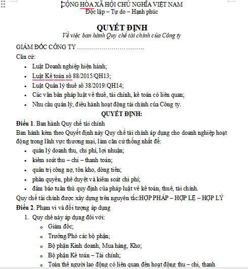 Quy Chế Tài Chính - Thương Mại