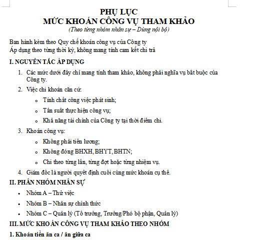 Phụ Lục Tham Khảo - Khoán Công Vụ 