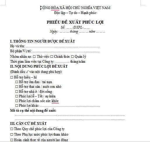 Phiếu Đề Xuất Phúc Lợi