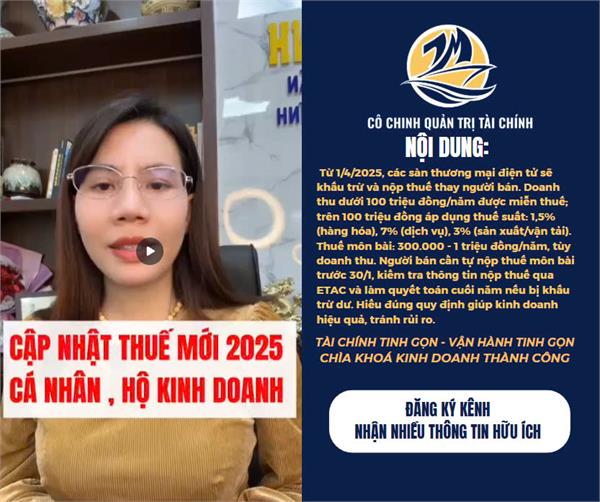 CẬP NHẬT THUẾ MỚI NĂM 2025 DÀNH CHO CÁ NHÂN , HỘ KINH DOANH 